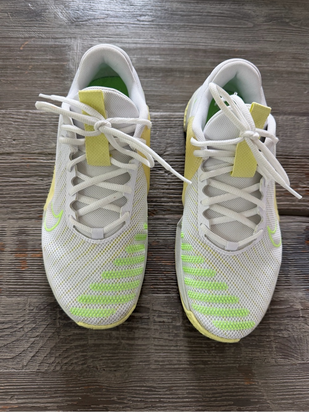 Nike White and Neon Green Women's Sneakers